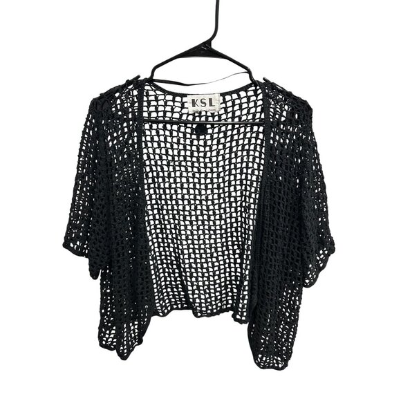 KSL Open Weave Crochet Cardigan Shrug Bolero Solid Black Cropped Cover Up - Picture 1 of 9